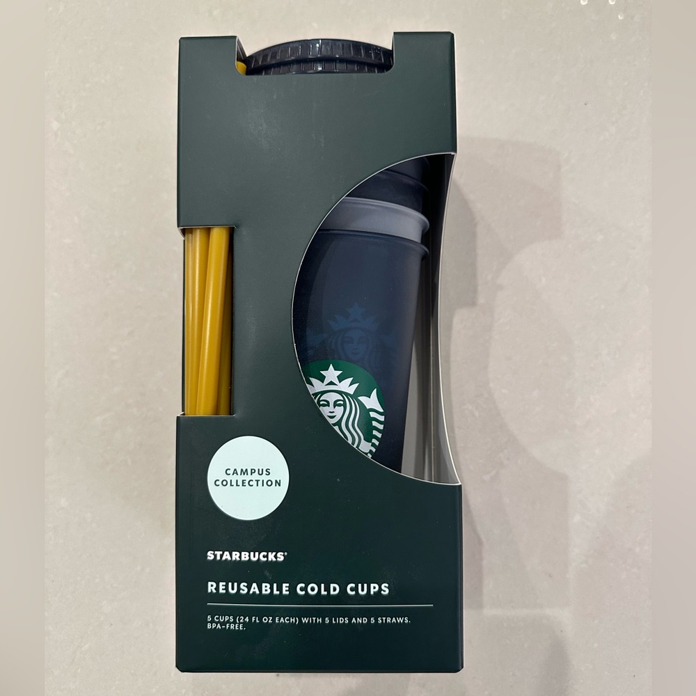 NWT FIU Starbucks, FIU Collection Reusable Cold Cups, Set of 5 (16 FL OZ)